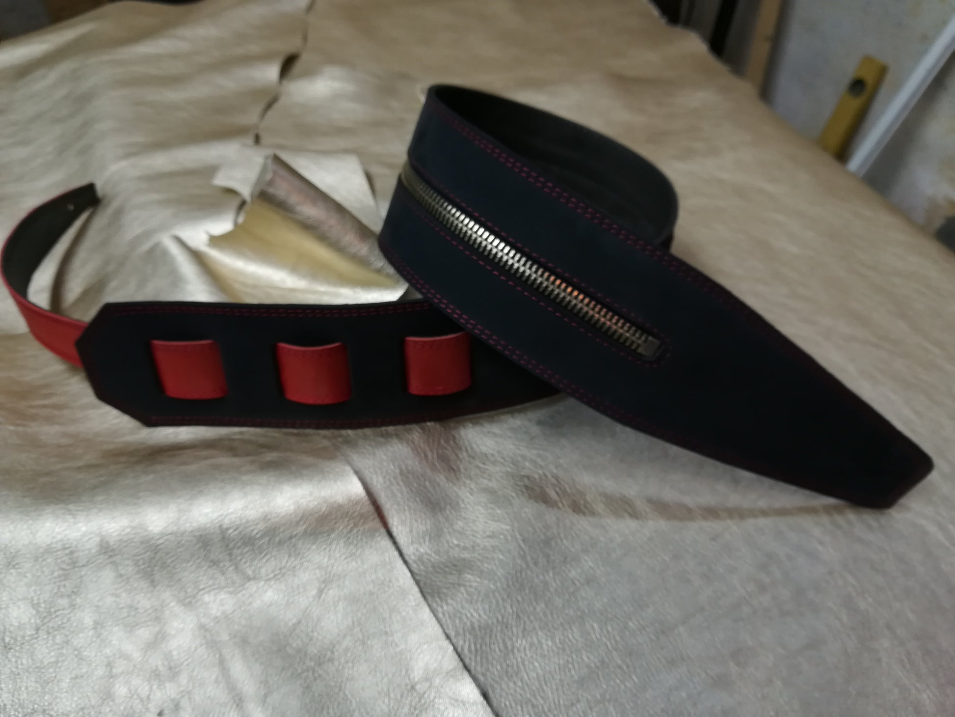 Leather Guitar Strap with Metal Zipper - GBS
