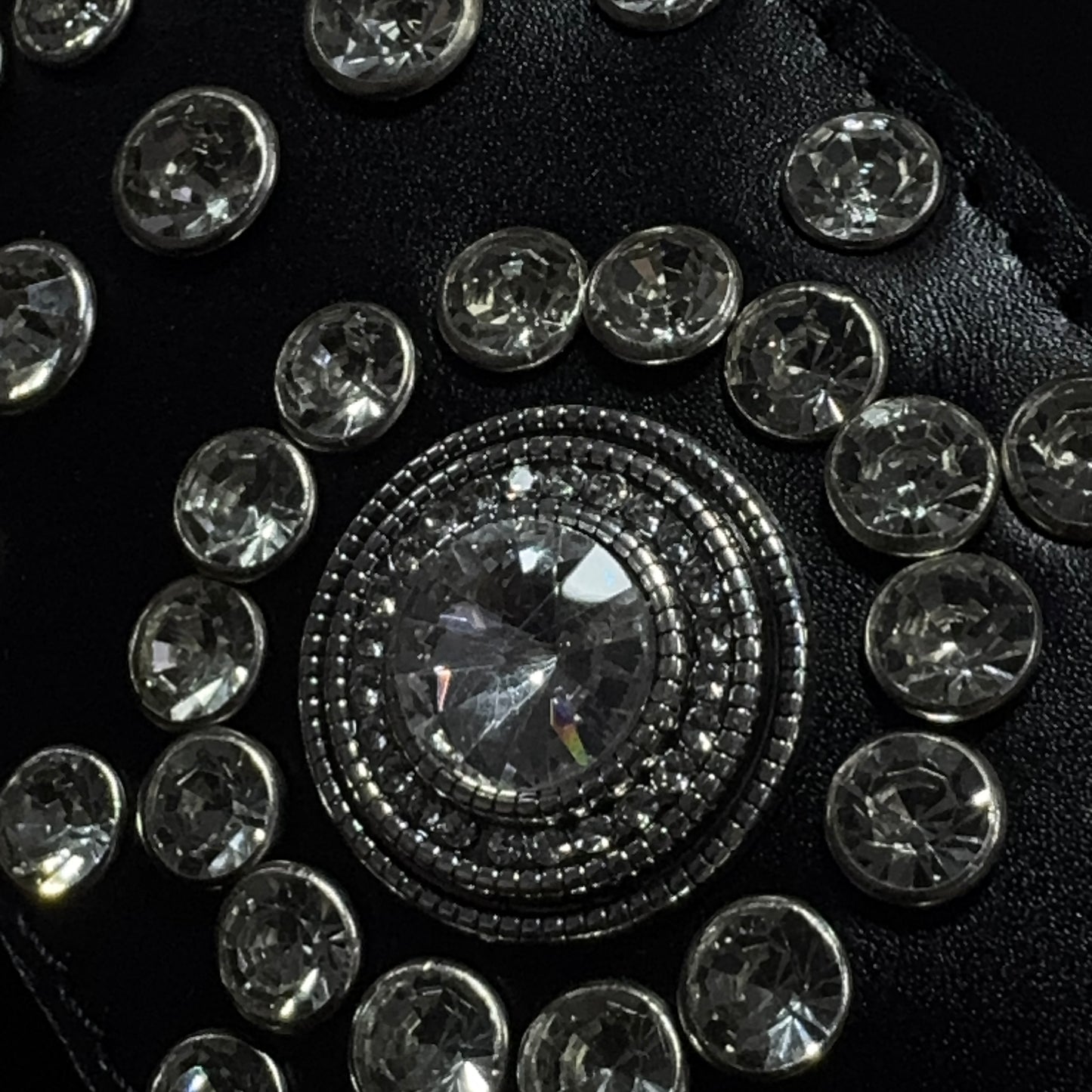 Black Leather Guitar Strap – Paul Stanley Style with Sparkling Crystal Stones - GBS