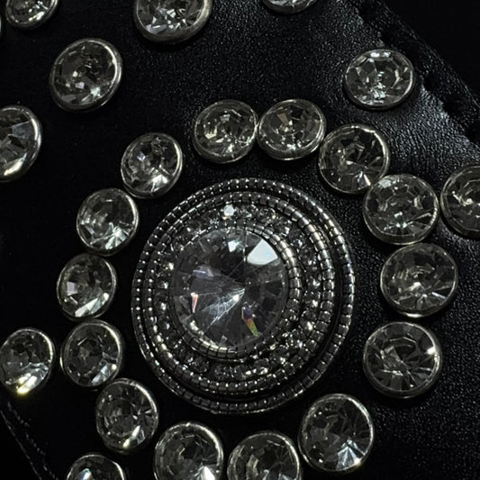Black Leather Guitar Strap – Paul Stanley Style with Sparkling Crystal Stones - GBS