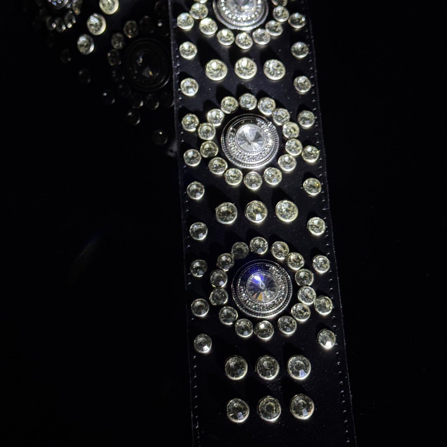 Black Leather Guitar Strap – Paul Stanley Style with Sparkling Crystal Stones - GBS