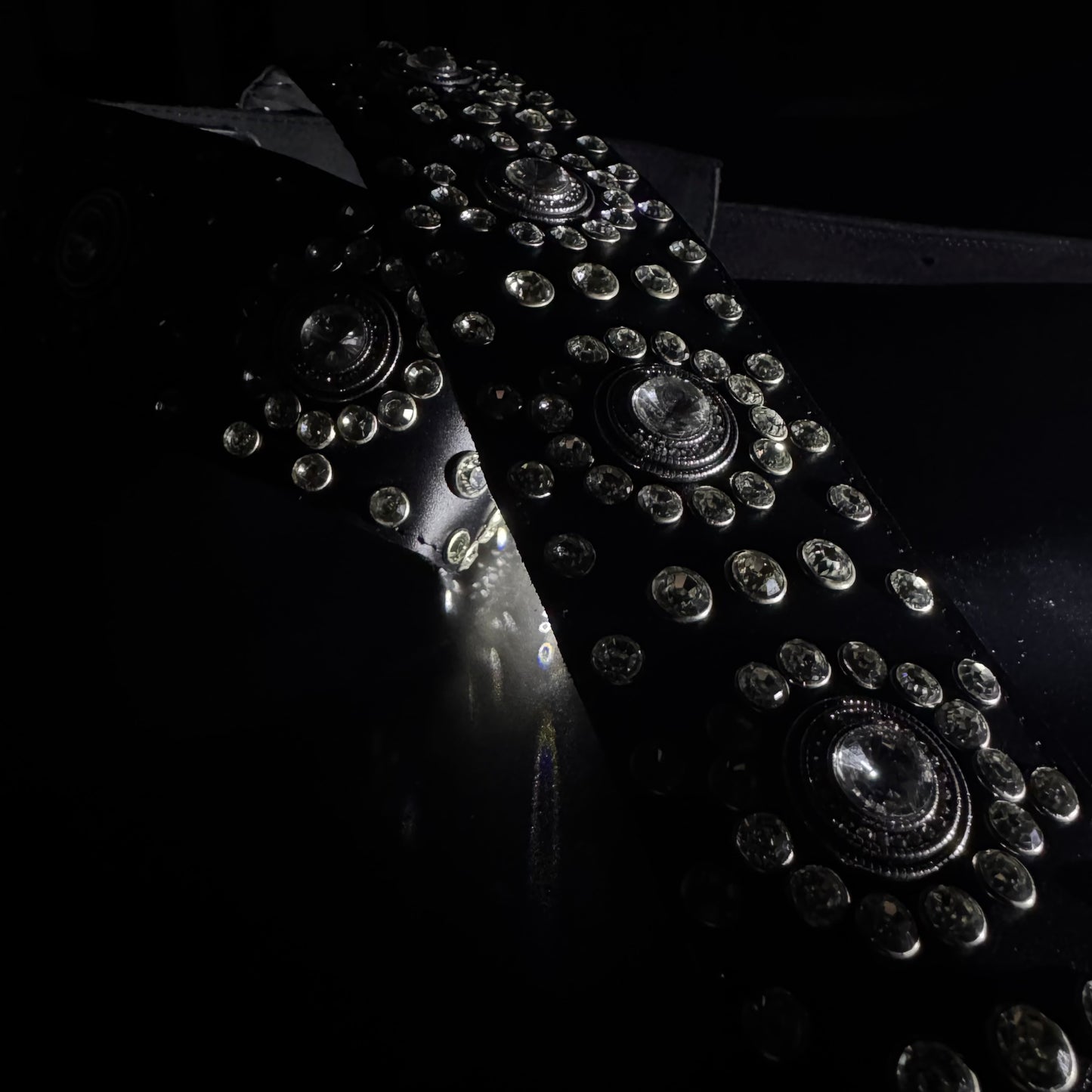 Black Leather Guitar Strap – Paul Stanley Style with Sparkling Crystal Stones - GBS