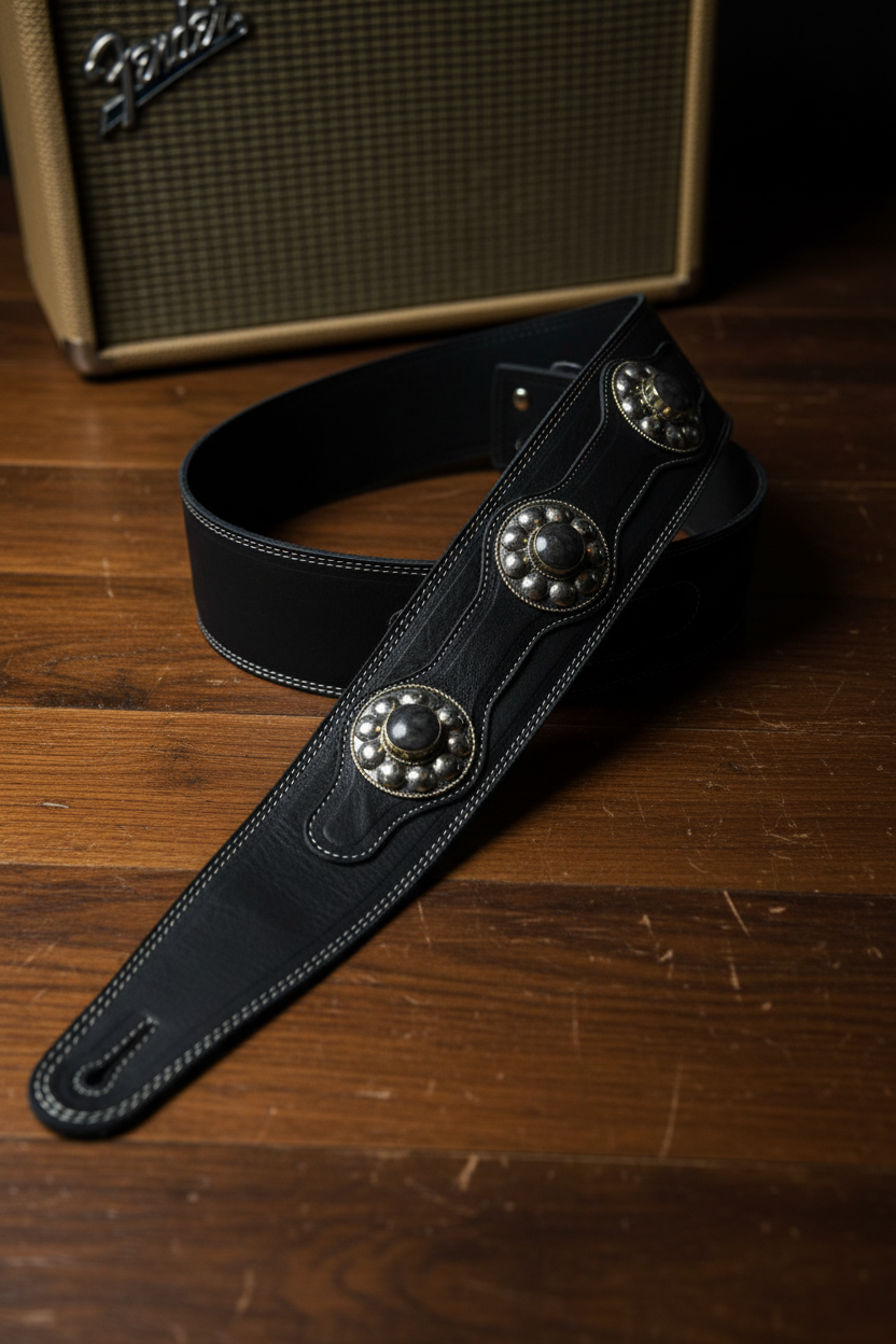 Midnight Stone Legacy – Premium Handmade Leather Guitar Strap