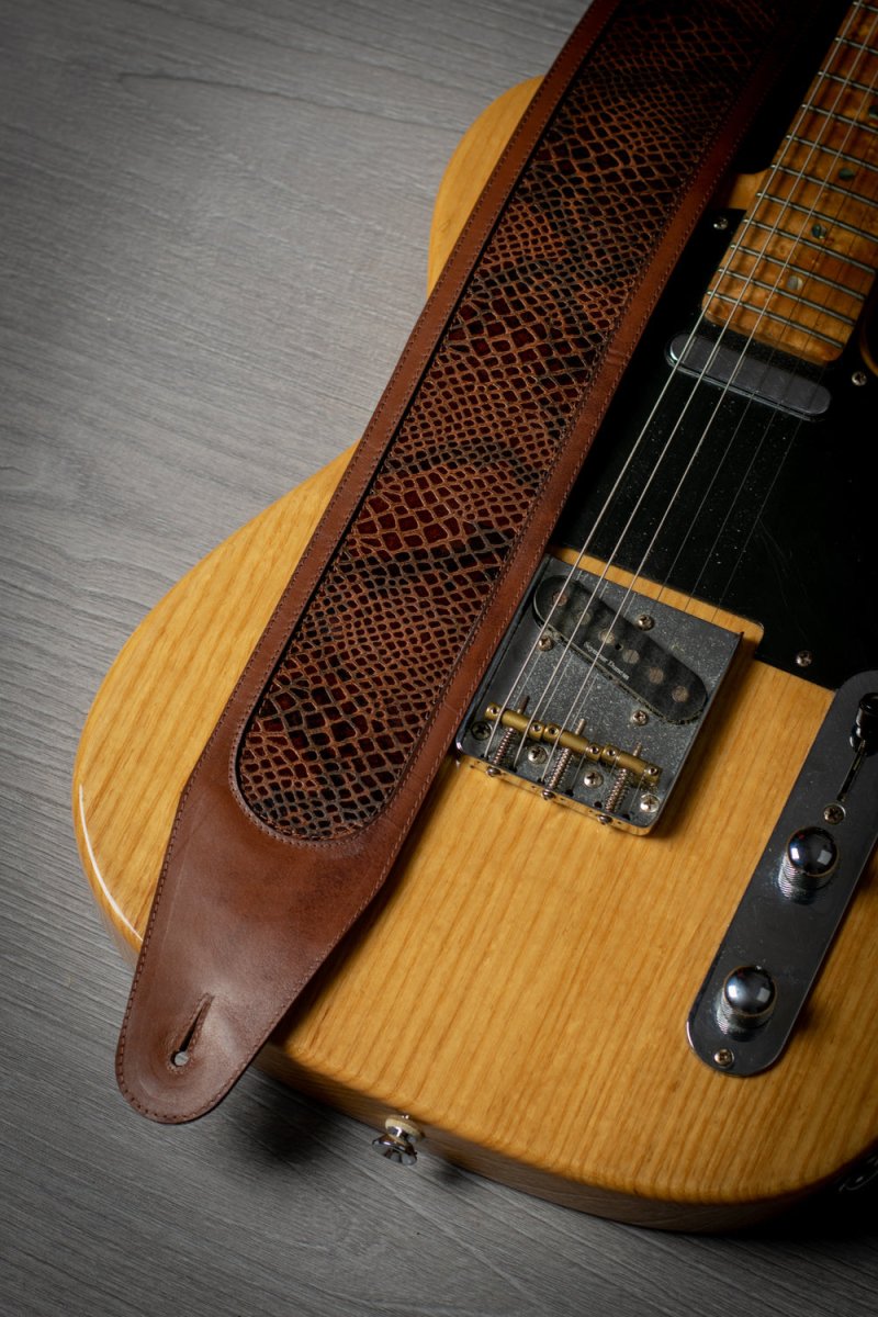 Style Guitar Strap - Python Embossed Italian Leather 8cm Wide | GB ...