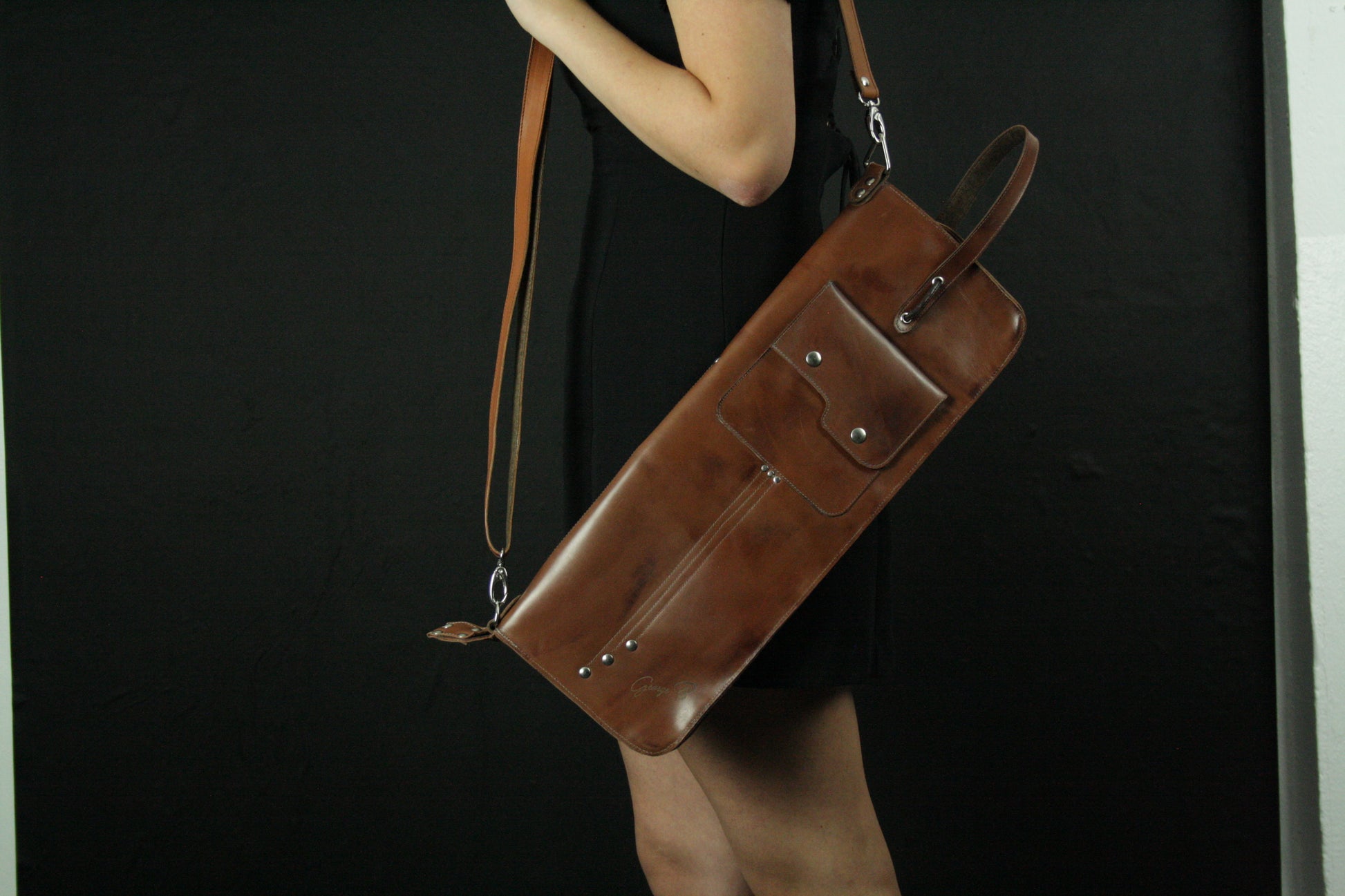 Leather Drumstick Bag With Zip Brown Vintage Style Leather 