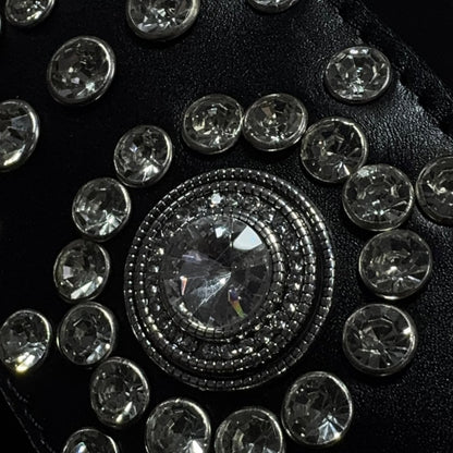 Black Leather Guitar Strap – Paul Stanley Style with Sparkling Crystal Stones - GBS