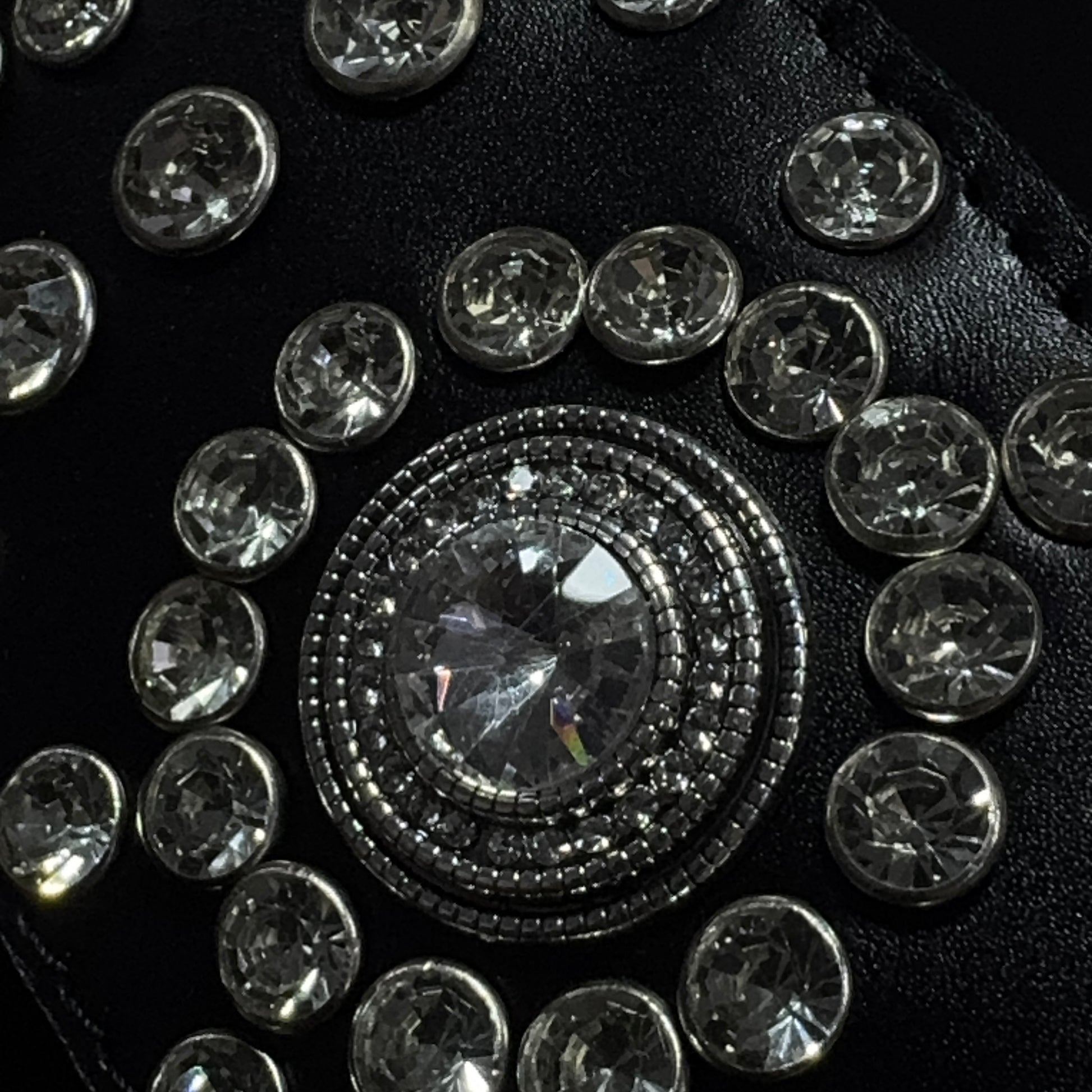 Black Leather Guitar Strap – Paul Stanley Style with Sparkling Crystal Stones - GBS