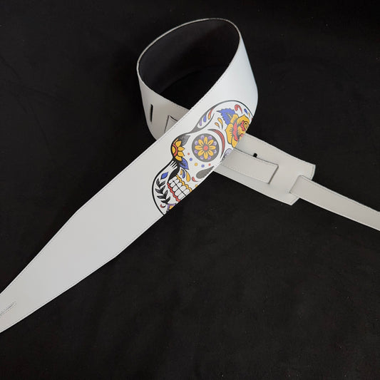Mexican Skull Guitar Strap – Day of the Dead Edition | Handmade Leather from Portugal