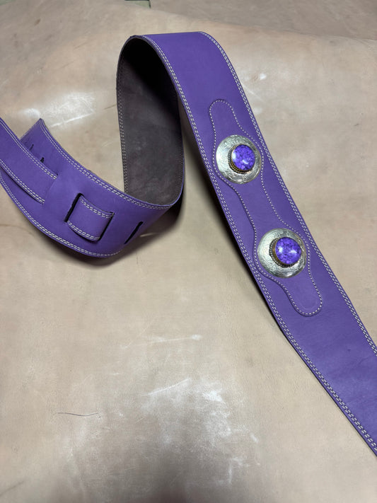 Purple Stone Legacy – Premium Handmade Leather Guitar Strap