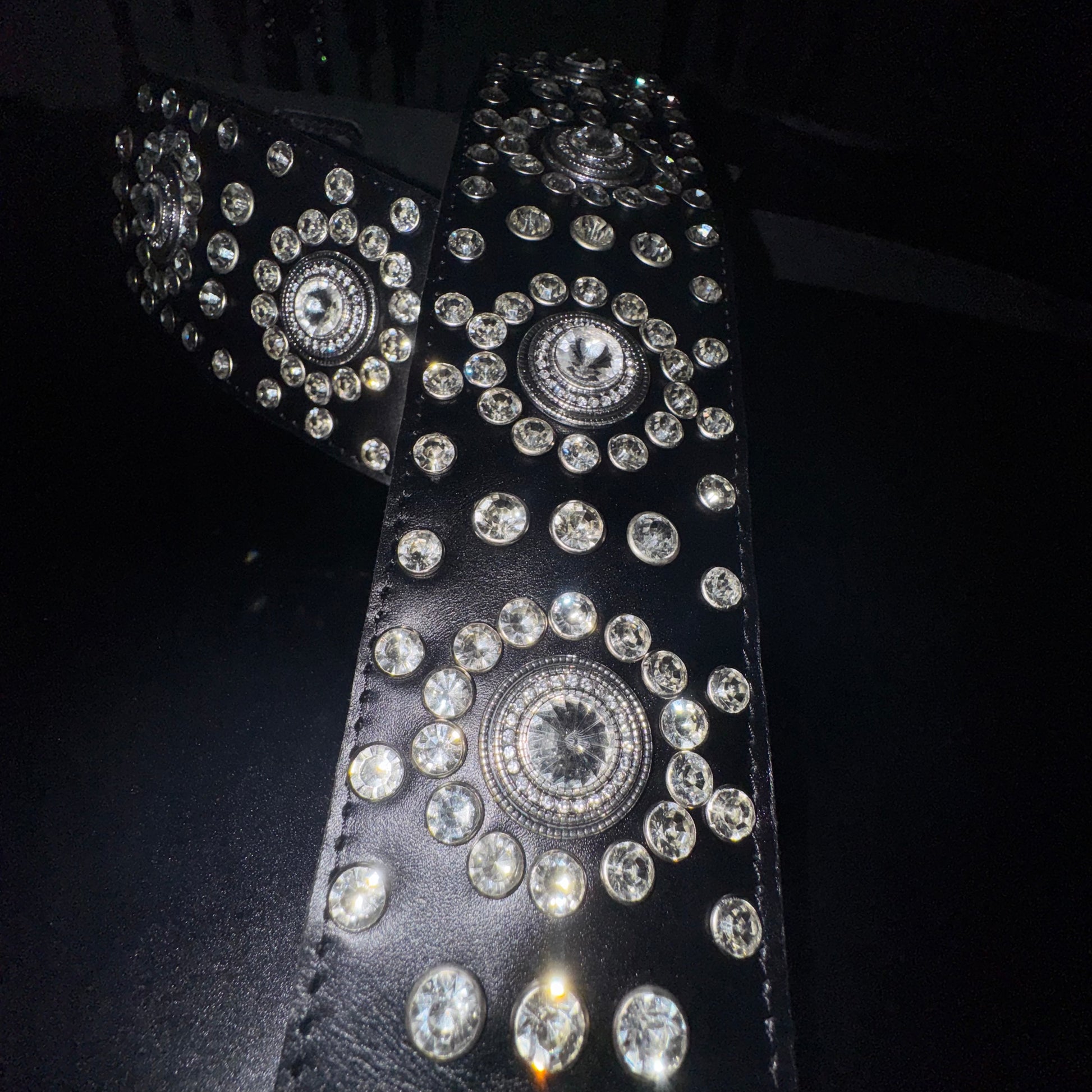 Black Leather Guitar Strap – Paul Stanley Style with Sparkling Crystal Stones - GBS