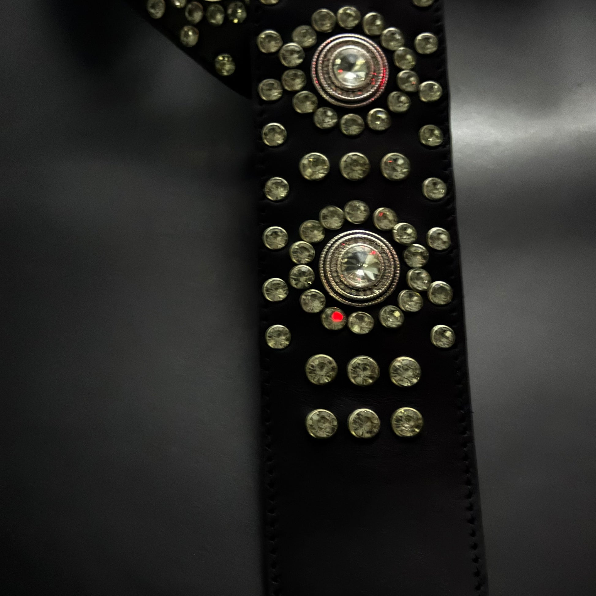 Black Leather Guitar Strap – Paul Stanley Style with Sparkling Crystal Stones - GBS
