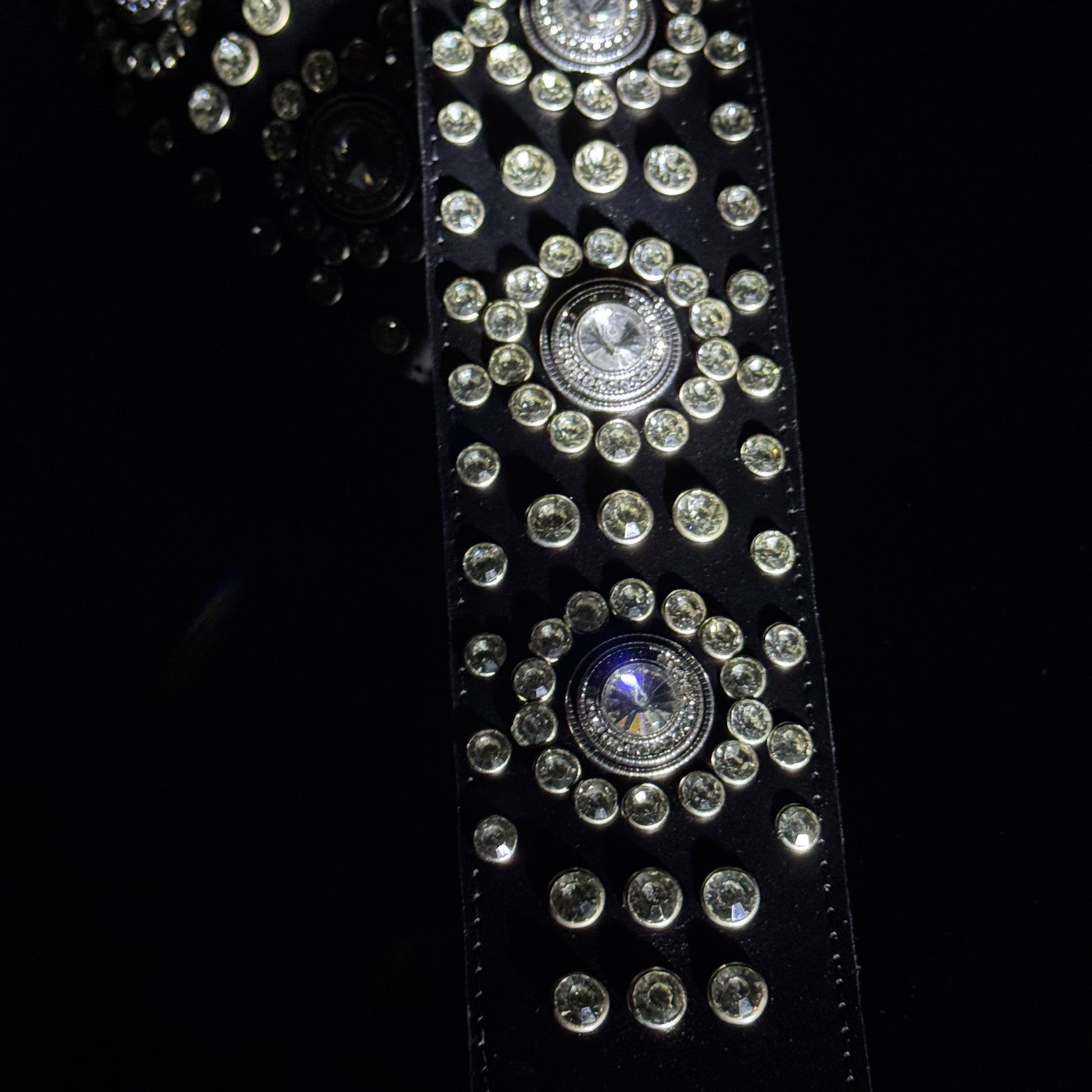 Black Leather Guitar Strap – Paul Stanley Style with Sparkling Crystal Stones - GBS