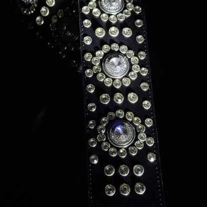 Black Leather Guitar Strap – Paul Stanley Style with Sparkling Crystal Stones - GBS