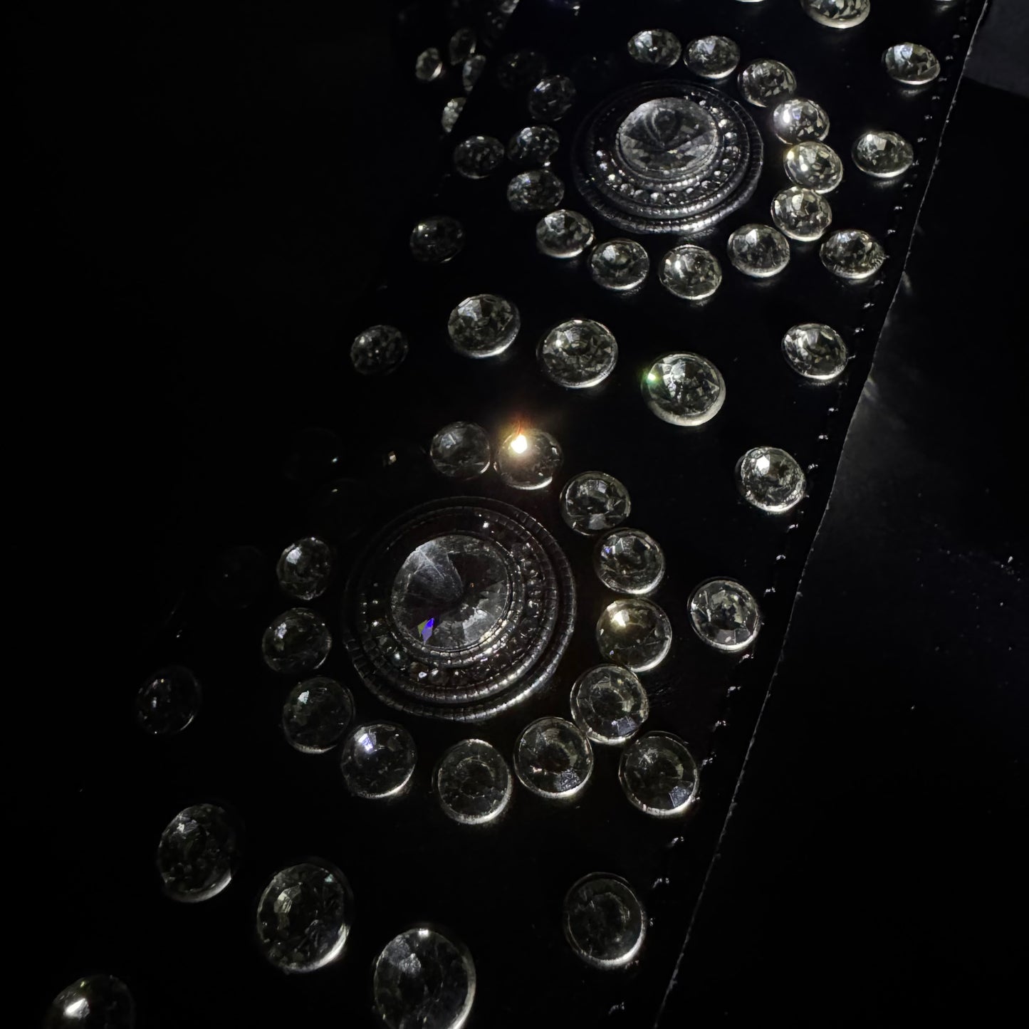 Black Leather Guitar Strap – Paul Stanley Style with Sparkling Crystal Stones - GBS