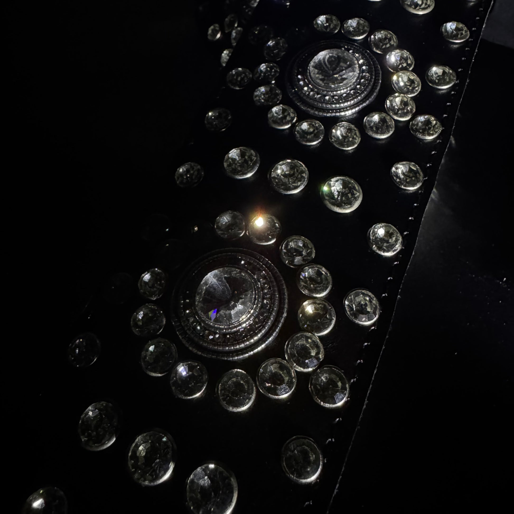 Black Leather Guitar Strap – Paul Stanley Style with Sparkling Crystal Stones - GBS