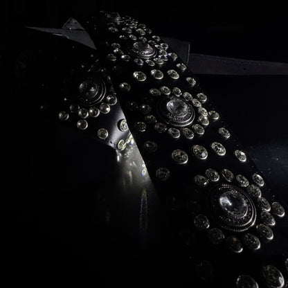 Black Leather Guitar Strap – Paul Stanley Style with Sparkling Crystal Stones - GBS