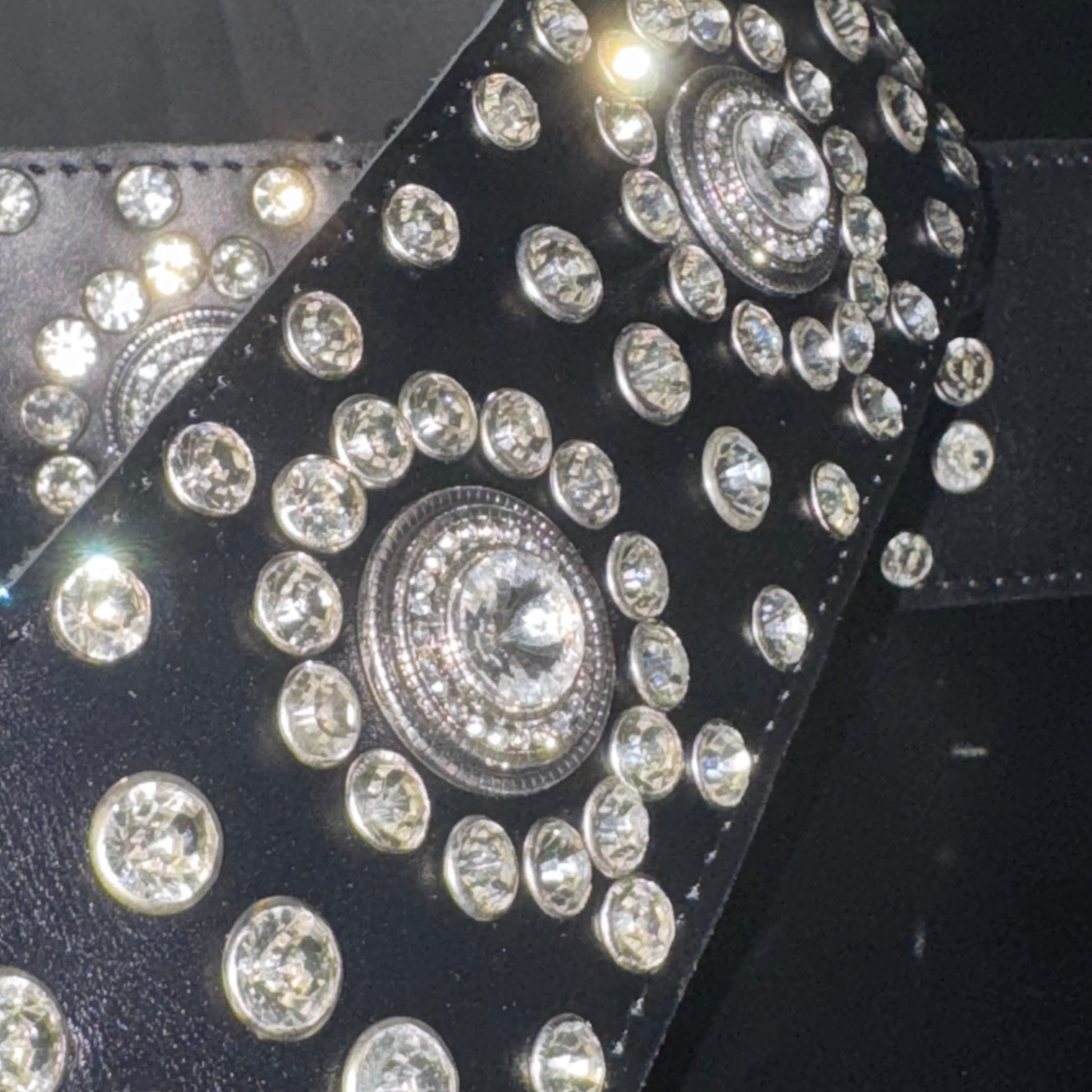 Black Leather Guitar Strap – Paul Stanley Style with Sparkling Crystal Stones - GBS