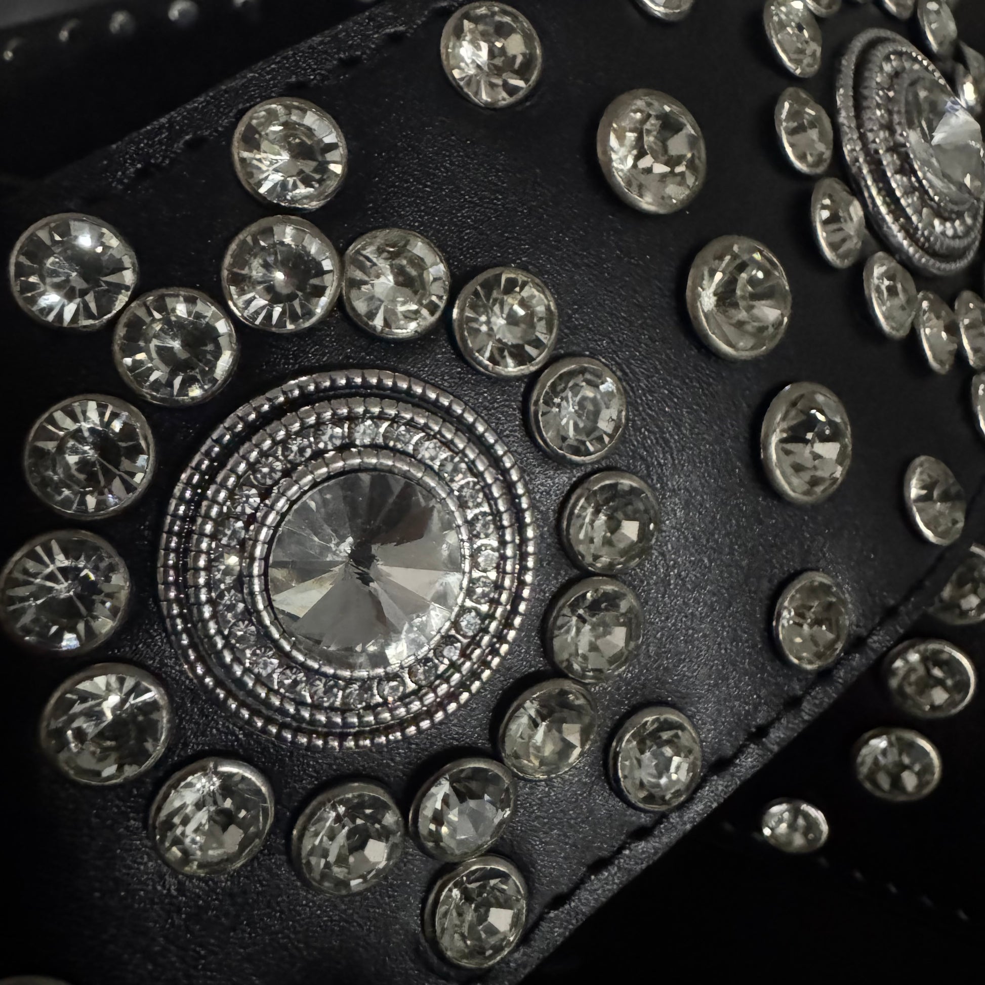 Black Leather Guitar Strap – Paul Stanley Style with Sparkling Crystal Stones - GBS
