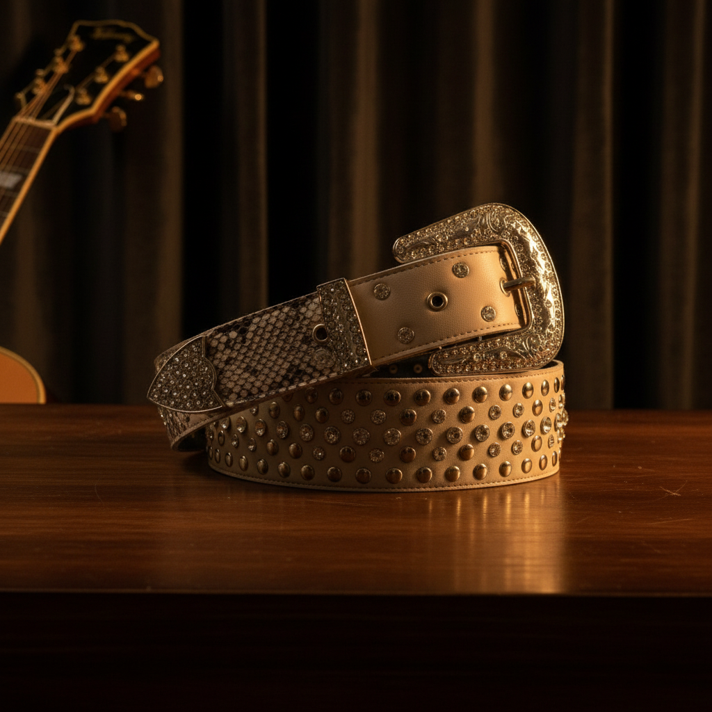 Billy Lux Guitar Strap – Beige Leather with Shiny Buckle | GBS