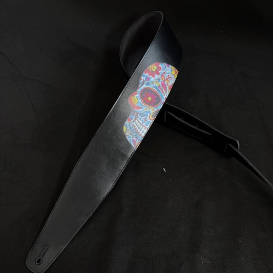 Mexican Skull Guitar Strap – Day of the Dead Edition | Handmade Leather from Portugal - GBS