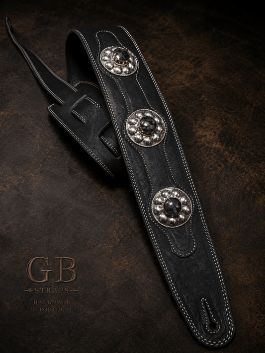 Midnight Stone Legacy – Premium Handmade Leather Guitar Strap - GBS
