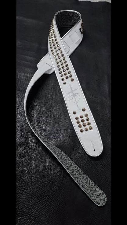 Nic Strap White Leather Guitar/Bass Strap - GBS