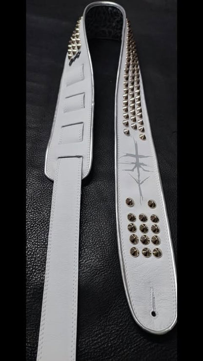 Nic Strap White Leather Guitar/Bass Strap - GBS