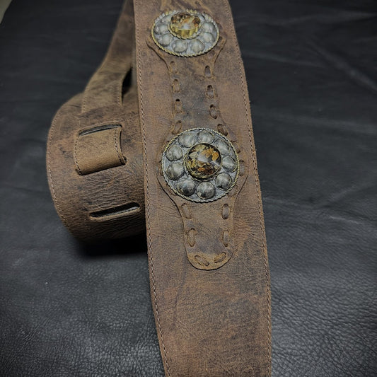 Western Amber Relic – Padded Leather Guitar Strap - GBS