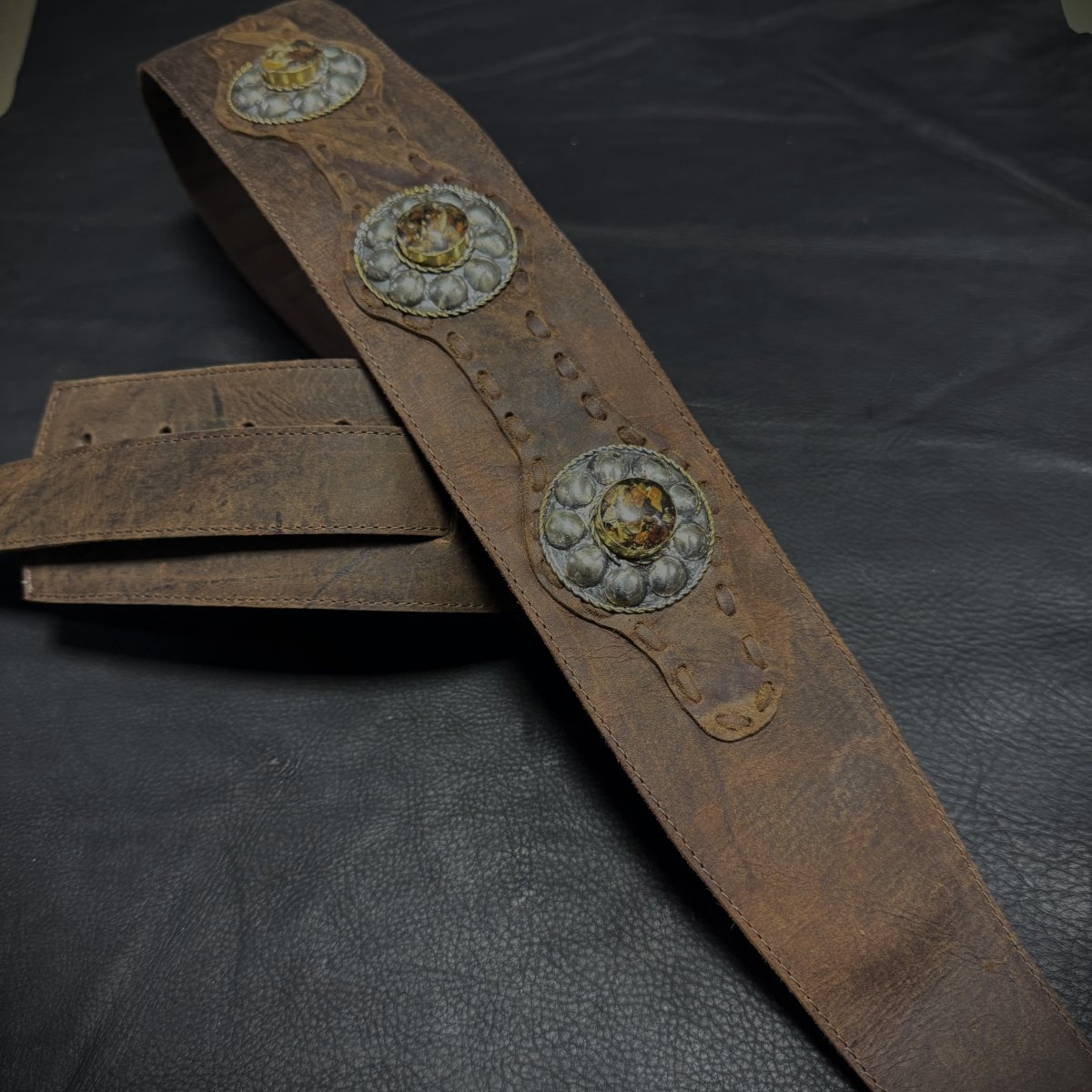 Western Amber Relic – Padded Leather Guitar Strap - GBS